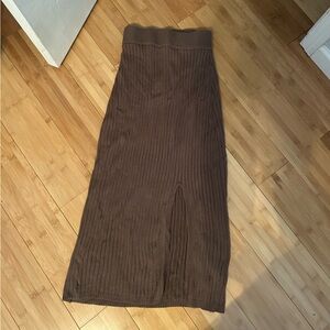 Pink Lily Brown Ribbed Knit Skirt